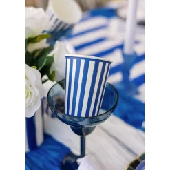 6 GOBELETS CARTON RAYÉ DOLCE VITA 25CL BLEU BLANC