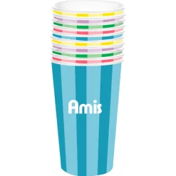 10 GOBELETS CARTON RAYÉS AMIS 47CL COLORÉ