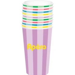 10 GOBELETS CARTON RAYÉS APÉRO 47CL COLORÉ
