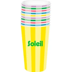 10 GOBELETS CARTON RAYÉS SOLEIL 47CL COLORÉ