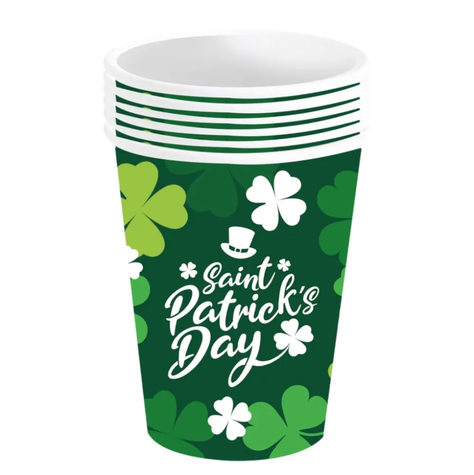 6 GOBELETS CARTON SHAMROCK ST PATRICK 24CL VERT