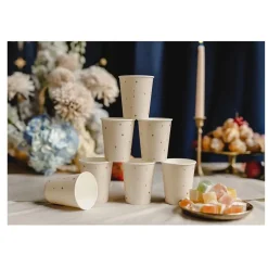 6 GOBELETS CARTON ÉTOILES OR 22CL BEIGE