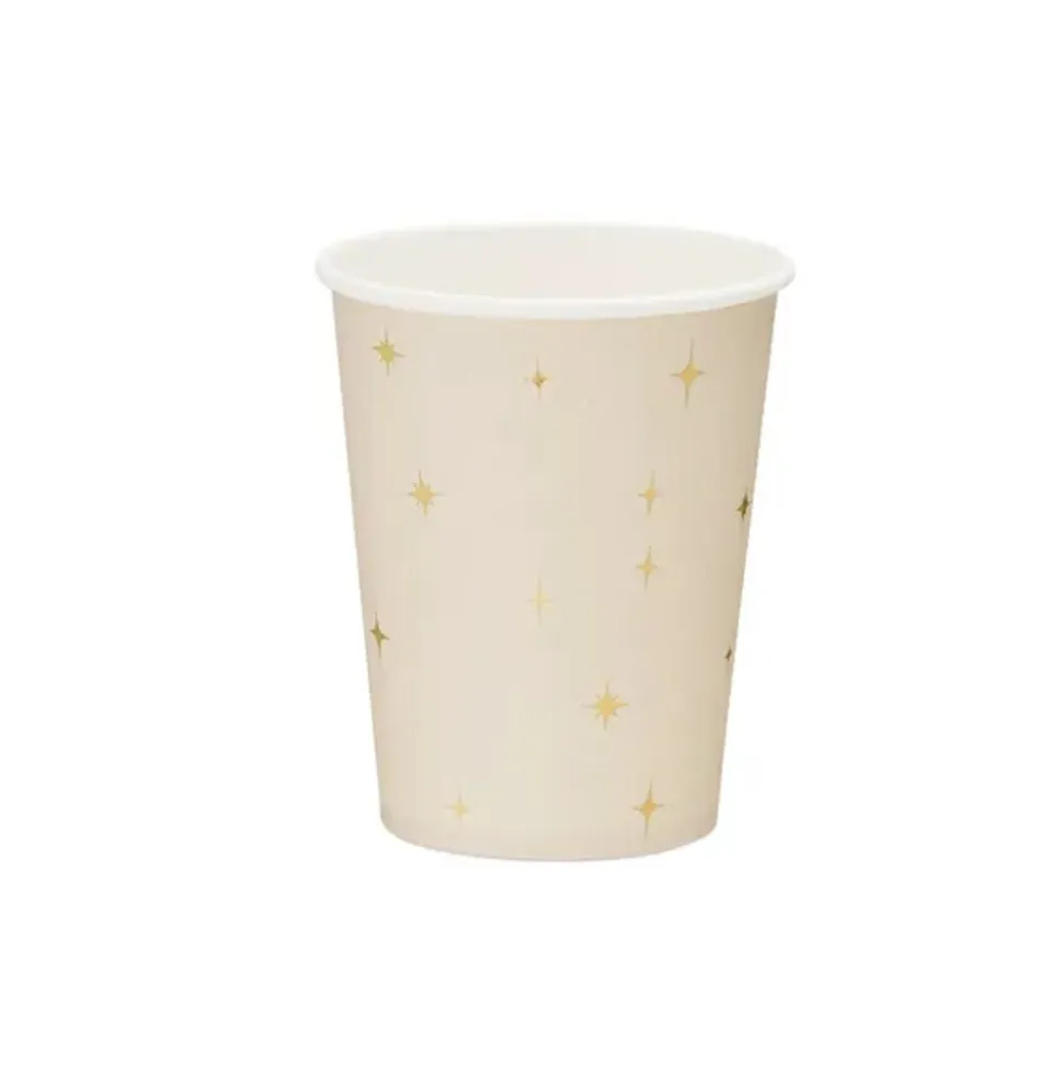 6 GOBELETS CARTON ÉTOILES OR 22CL BEIGE
