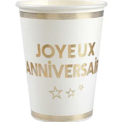 10 GOBELETS JOYEUX ANNIVERSAIRE CARTON 7.8X9.7CM