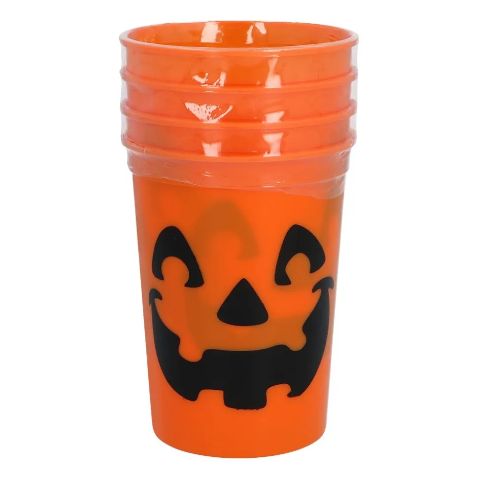 4 GOBELETS PP RÉUTILISABLE CITROUILLE 30CL ORANGE