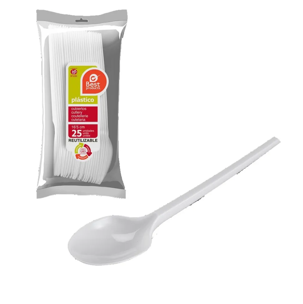 25 GRANDES CUILLÈRES RÉUTILISABLES 16.5CM BLANC