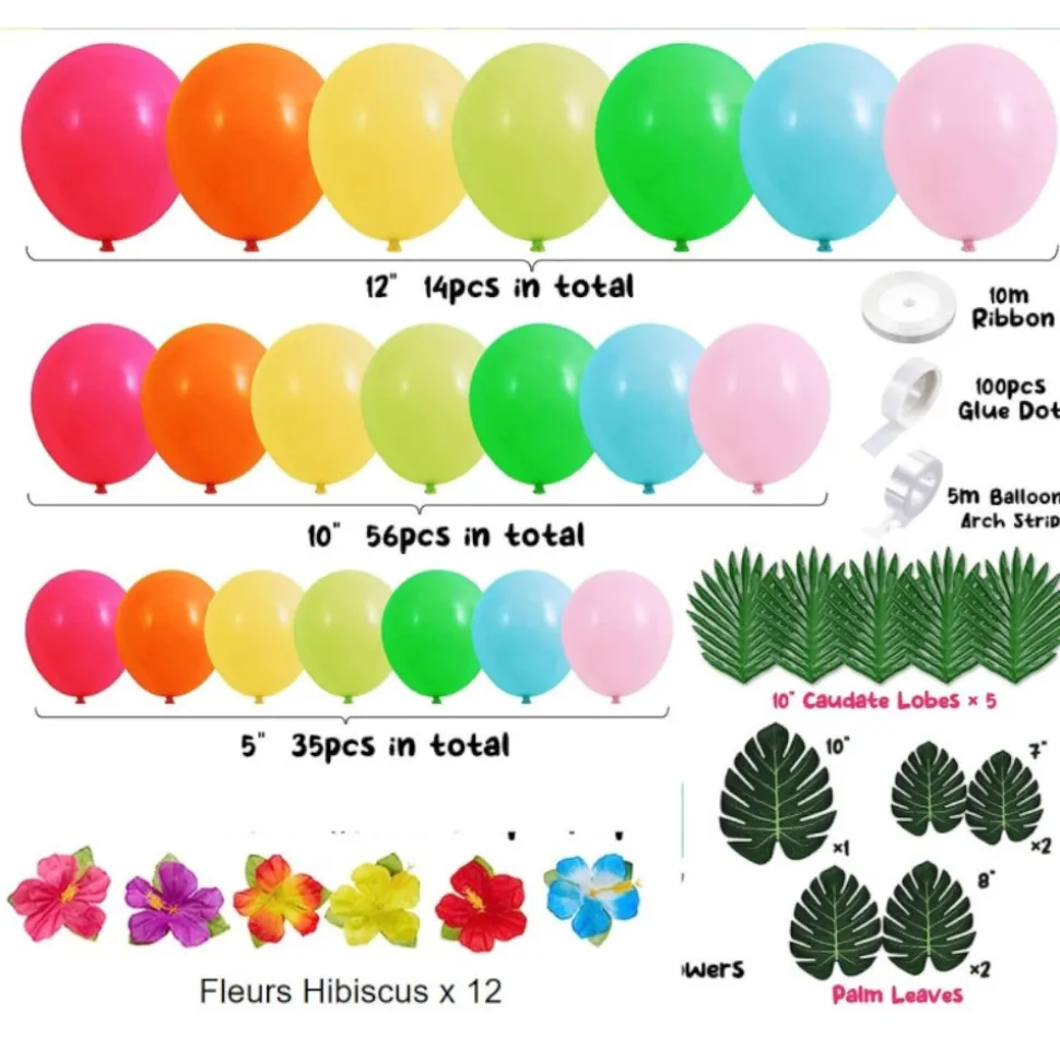 GUIRLANDE BALLONS HIBISCUS HAWAÏ 5M MULTICOLORE