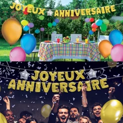 GUIRLANDE BALLONS LETTRES ANNIVERSAIRE 6M OR