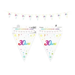 GUIRLANDE FANION 30 ANS MÉTALLIQUE MULTICOLORE