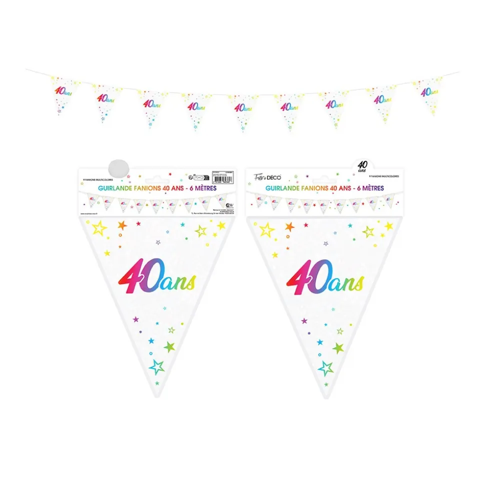 GUIRLANDE FANION 40 ANS MÉTALLIQUE MULTICOLORE