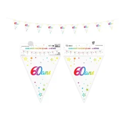 GUIRLANDE FANION 60 ANS MÉTALLIQUE MULTICOLORE