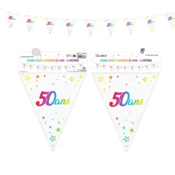 GUIRLANDE FANION 50 ANS MÉTALLIQUE MULTICOLORE