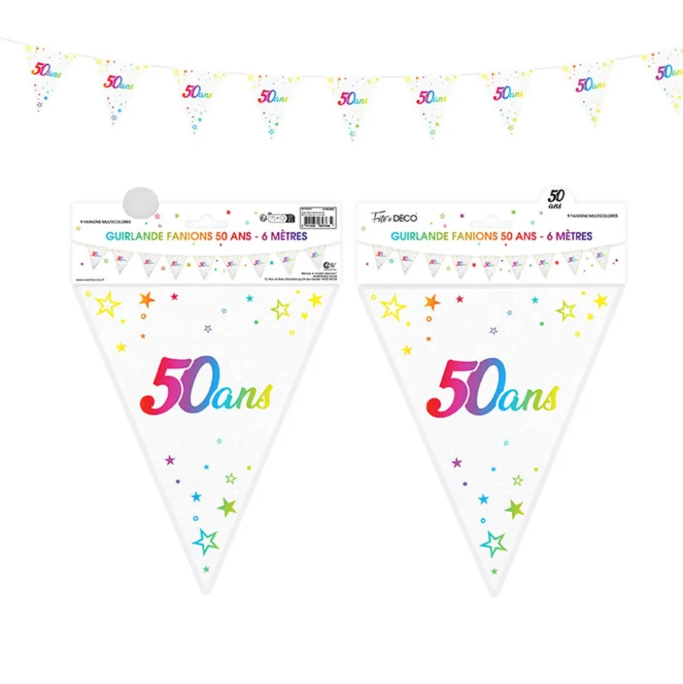 GUIRLANDE FANION 50 ANS MÉTALLIQUE MULTICOLORE