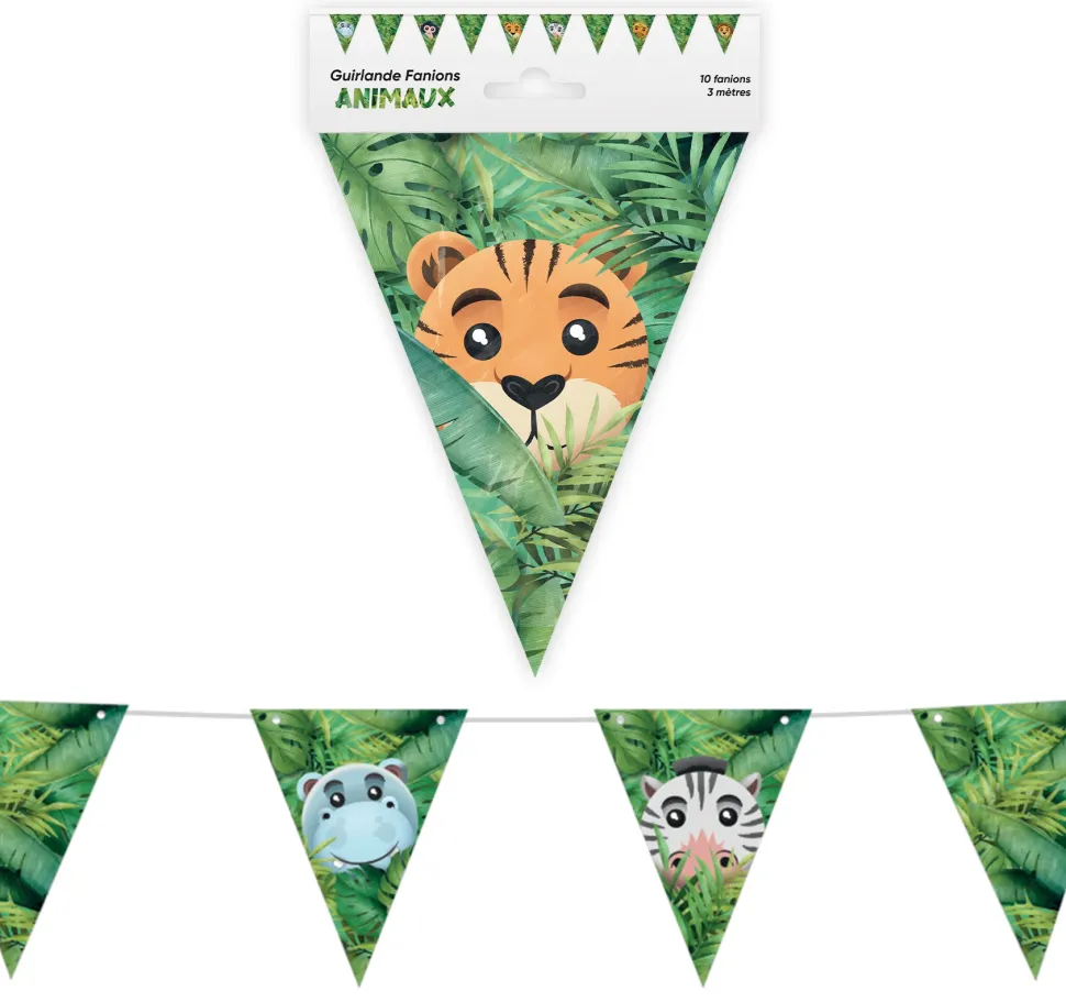 GUIRLANDE À FANIONS ANIMAUX SAFARI 3M VERT