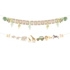 GUIRLANDE FANIONS ANNIVERSAIRE SAFARI 180CM NATURE