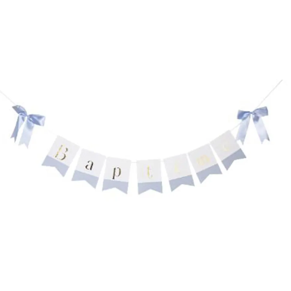 GUIRLANDE 7 FANIONS CARTON BAPTÊME NUDS 2.6M BLEU