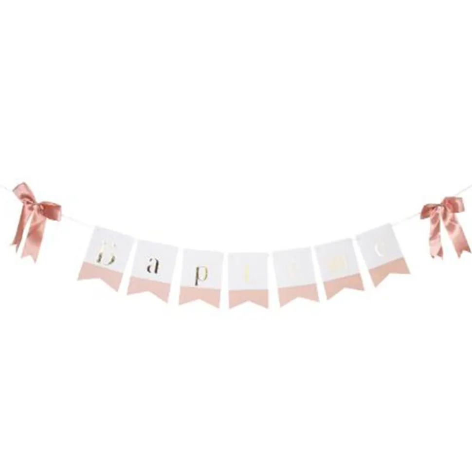 GUIRLANDE 7 FANIONS CARTON BAPTÊME NUDS 2.6M ROSE