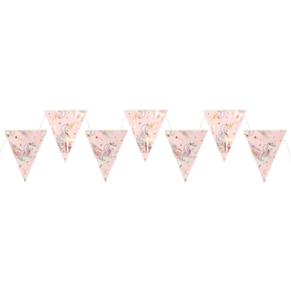 GUIRLANDE 7 FANIONS CARTON LICORNE MAGIQUE 3M ROSE