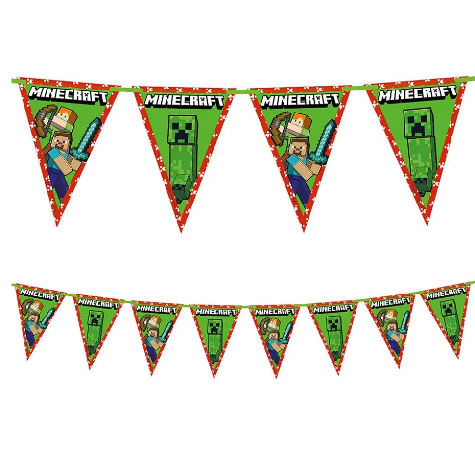 GUIRLANDE 9 FANIONS MINECRAFT JEUX VIDÉO 2.3M VERT