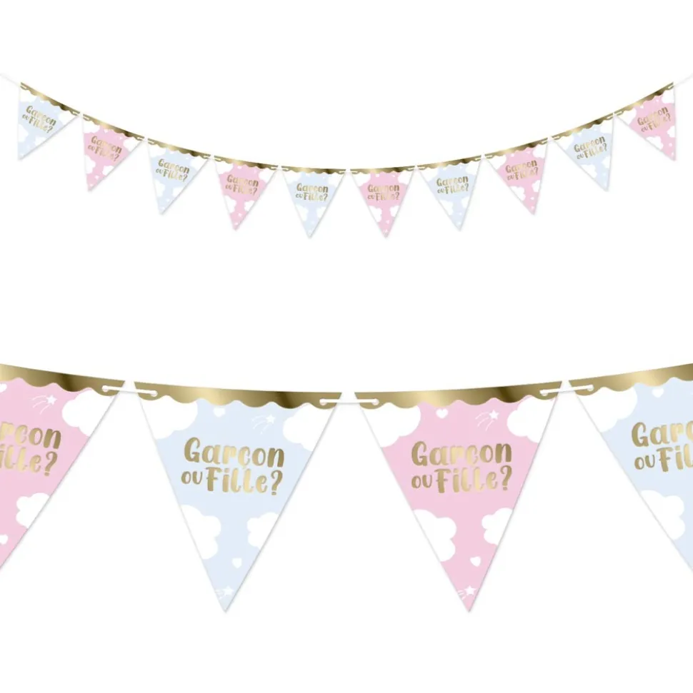 GUIRLANDE À FANIONS PAPIER GENDER REVEAL 3M