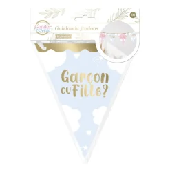GUIRLANDE À FANIONS PAPIER GENDER REVEAL 3M