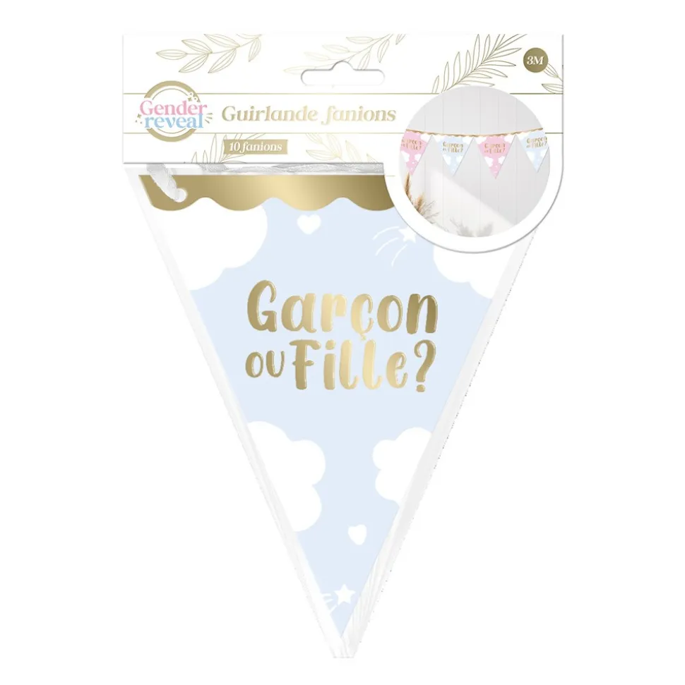 GUIRLANDE À FANIONS PAPIER GENDER REVEAL 3M