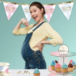 GUIRLANDE À FANIONS PAPIER GENDER REVEAL 3M