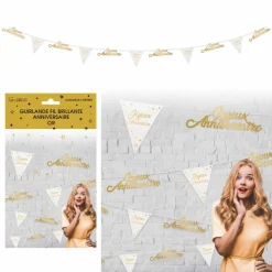 GUIRLANDE FIL ANNIVERSAIRE HOLOGRAPHIQUE 6M OR