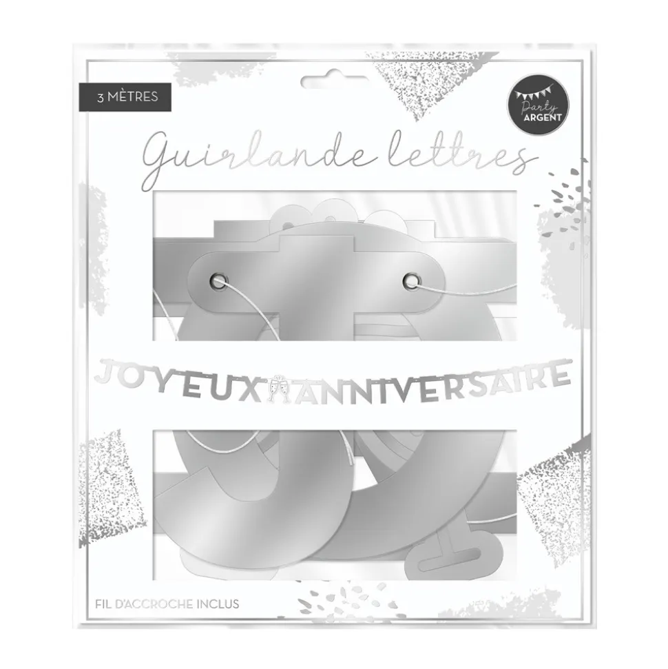 GUIRLANDE LETTRES ANNIVERSAIRE 3M ARGENT