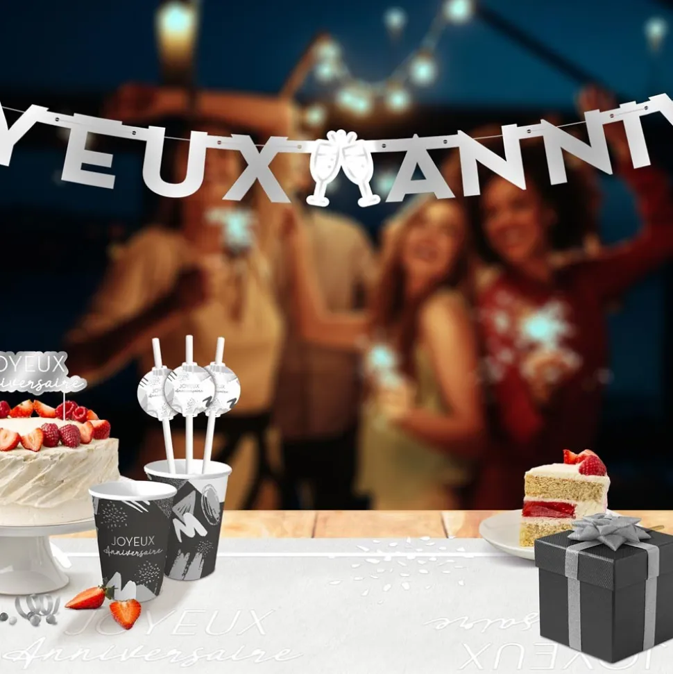 GUIRLANDE LETTRES ANNIVERSAIRE 3M ARGENT