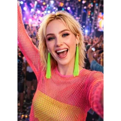 HAUT RÉSILLE MANCHES LONGUES FLUO ROSE FEMME