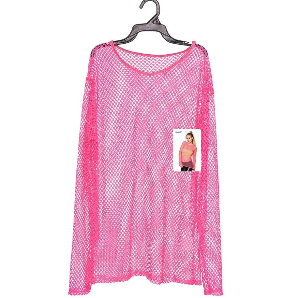 HAUT RÉSILLE MANCHES LONGUES FLUO ROSE FEMME