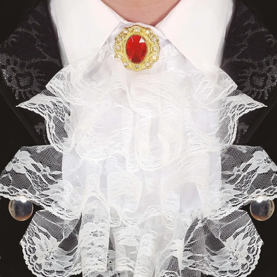 JABOT DENTELLE BLANC GEMME ROUGE ADULTE