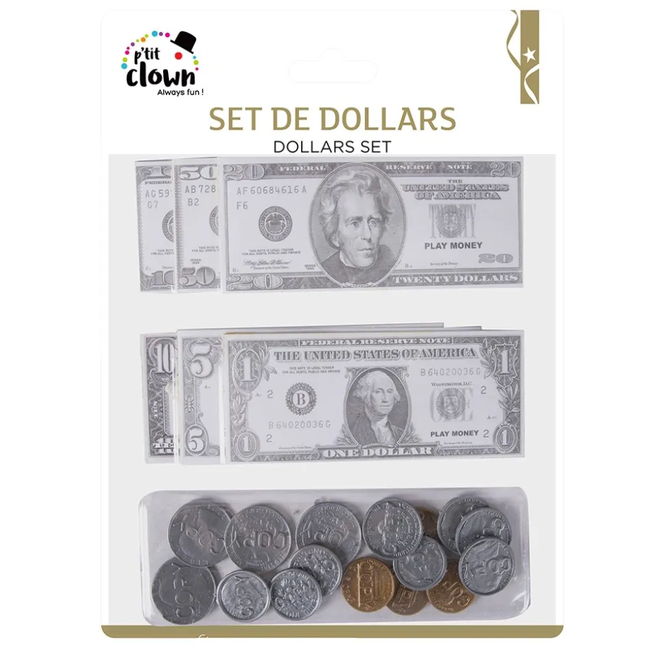 JOUET MONNAIE AMÉRICAINE BILLET PIÈCE 66 UNITÉS