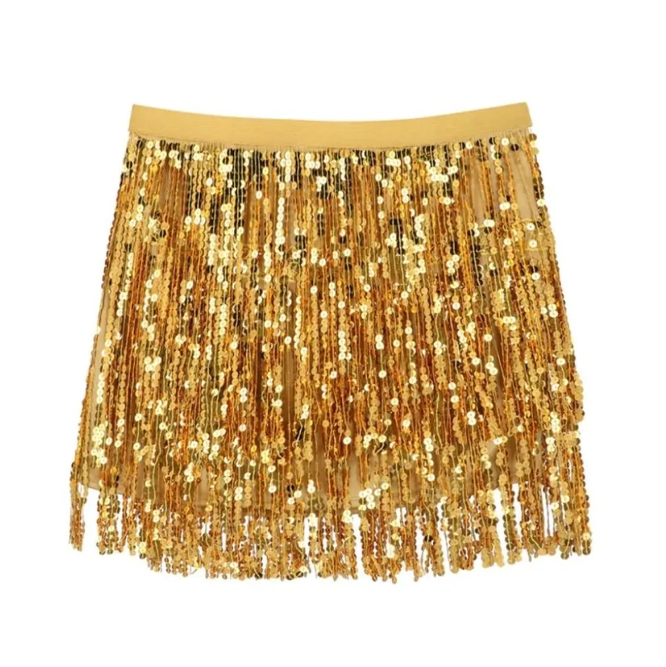 JUPE À FRANGES FESTIVE SEQUINS OR FEMME