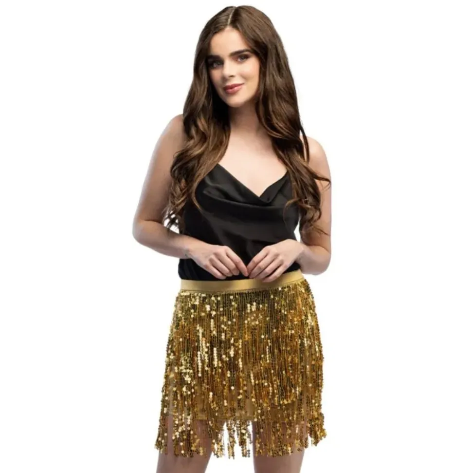 JUPE À FRANGES FESTIVE SEQUINS OR FEMME