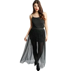 JUPE LONGUE TULLE NOIR SEQUINS VERTS FEMME