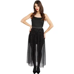 JUPE LONGUE TULLE NOIR SEQUINS VIOLETS FEMME