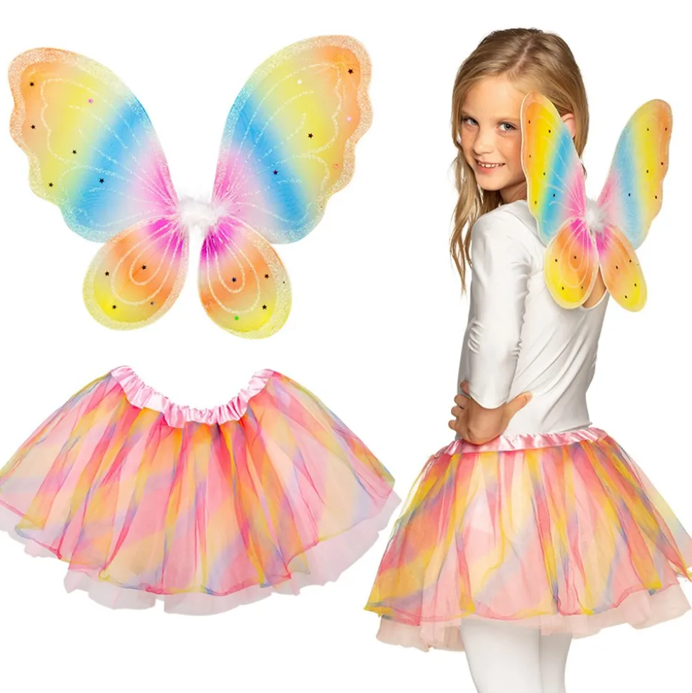 KIT DÉGUISEMENT FÉE AILES TUTU ARC-EN-CIEL FILLE