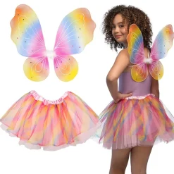 KIT DÉGUISEMENT FÉE AILES TUTU ARC-EN-CIEL FILLE