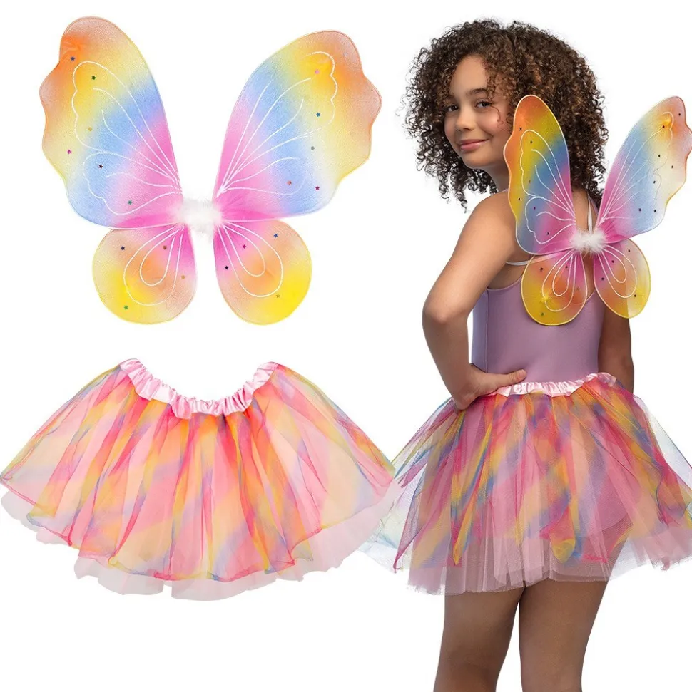 KIT DÉGUISEMENT FÉE AILES TUTU ARC-EN-CIEL FILLE