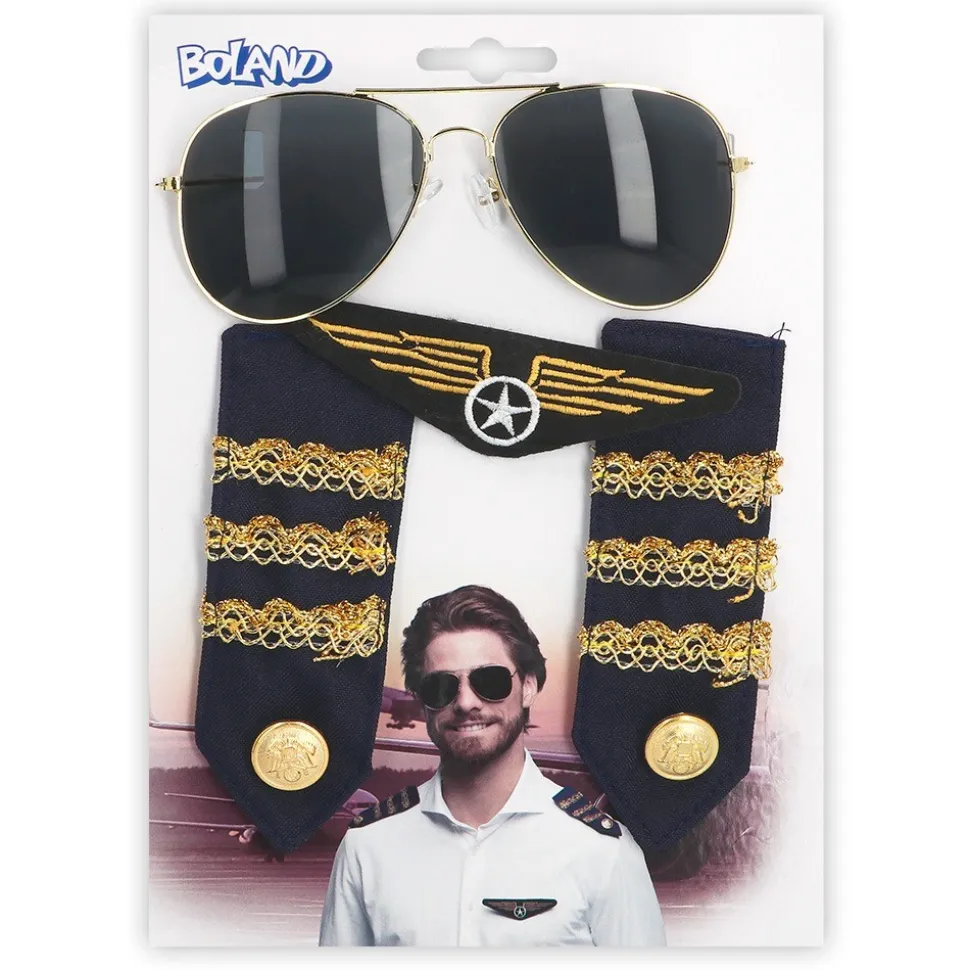 KIT DÉGUISEMENT PILOTE LUNETTES BADGE ÉPAULETTES
