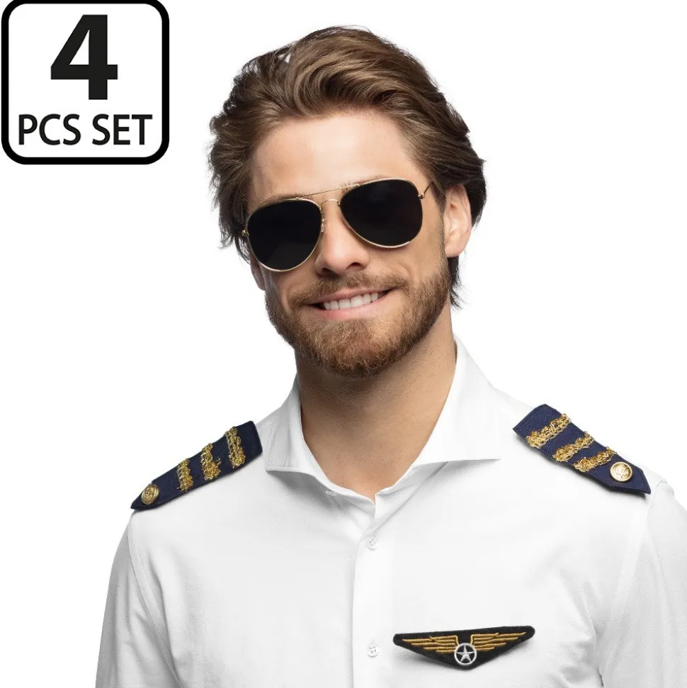 KIT DÉGUISEMENT PILOTE LUNETTES BADGE ÉPAULETTES