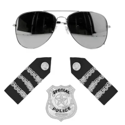KIT DÉGUISEMENT POLICIER LUNETTES BADGE ÉPAULETTES