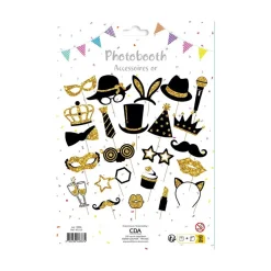KIT PHOTOBOOTH RÉVEILLON 23 PIÈCES OR PAILLETÉ