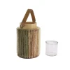 LANTERNE BOIS FICELLE VERRE 20CM NATURE CRÈME VERT