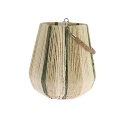 LANTERNE FICELLE VERRE 25CM NATURE CRÈME VERT