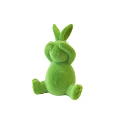 LAPIN DÉCORATIF RÉSINE VELOURS 10X8X6CM VERT