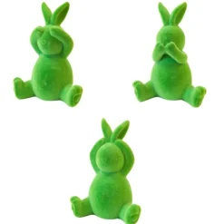 LAPIN DÉCORATIF RÉSINE VELOURS 10X8X6CM VERT