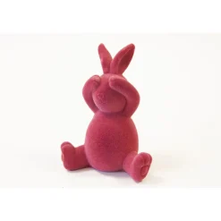 LAPIN DÉCORATIF RÉSINE VELOURS 10X8X6CM FUCHSIA